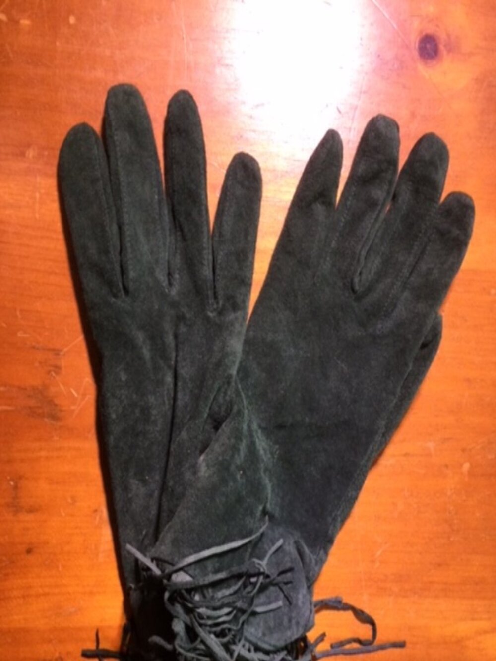 Genuine Leather Suede Fringe Gloves Dark Forest Green Lined